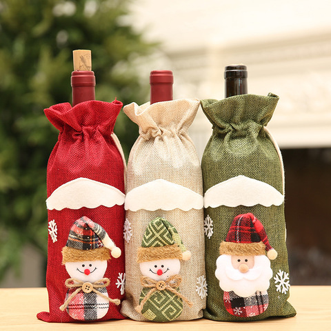 Couverture de bouteille de vin de noël sac de bouteille de vin de père noël décorations de noël pour la Table à la maison nouvel an ornements de noël ► Photo 1/6