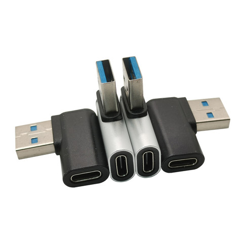 Adaptateur USB type-c femelle vers USB 3.0 mâle, à angle droit, 90 degrés, en alliage, noir, argent ► Photo 1/5