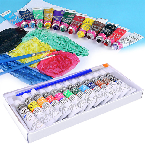 6 ML 12 couleurs professionnel peinture acrylique aquarelle ensemble main peinture murale brosse ► Photo 1/6