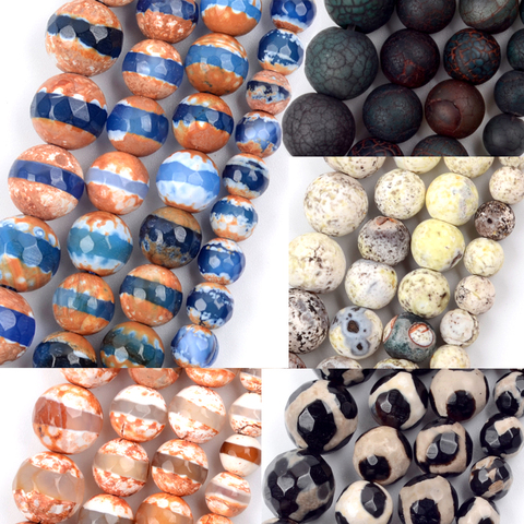 Perles rondes en Agates Dzi tibétaines naturelles, pour bricolage, fabrication de bijoux, perles d'espacement de prière, 15 pouces, 6mm, 8mm, 10mm ► Photo 1/6
