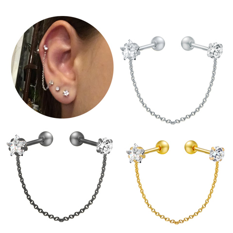 Boucle d'oreille en acier chirurgical, 1 pièce, clou d'oreille en Zircon, chaîne Non allergique, Piercing, bijoux à la mode ► Photo 1/6