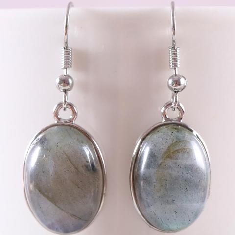 Pierre naturelle gris Labradorite boucles d'oreilles pour femmes gemme Cabochon cabine perles ovales boucles d'oreilles goutte bijoux de mode U435 ► Photo 1/2