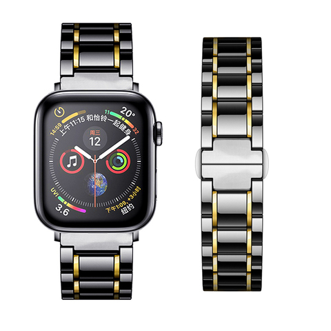Bracelet en céramique de luxe pour Apple Watch, en acier inoxydable, 44mm 40mm 42mm 38mm, pour iWatch série 3 4 5 se 6 ► Photo 1/6