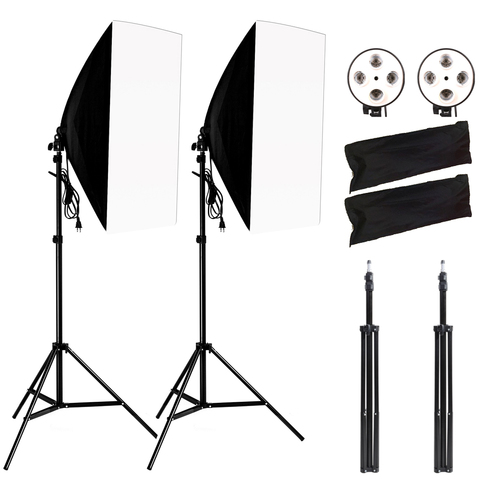 Photographie Softbox Lightbox Kit 2 pièces boîte souple PCS support de lumière 2 pièces 4 douille support de lampe Photo Studio éclairage équipement ► Photo 1/6