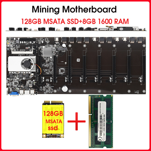 Carte mère de minage sans élévation, 8 GPU, extraction de Bitcoin, cryptoetherum, avec SSD MSATA de 128 go, DDR3, 8 go de RAM, 1600MHZ ► Photo 1/6