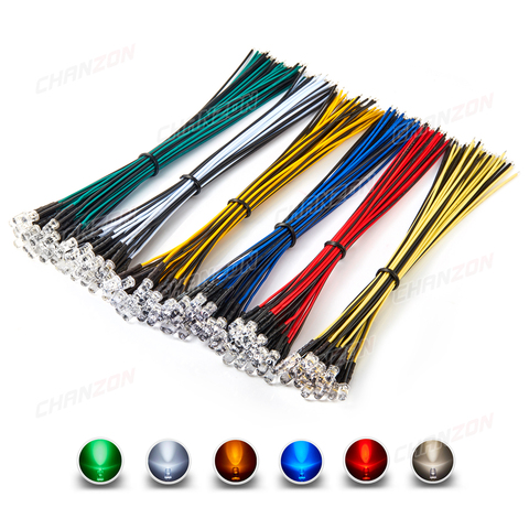 Kit de diodes LED pré-câblées de 5mm, assortiment d'ampoules électroluminescentes, 12V, blanc chaud, rouge, vert, bleu, jaune, 120 pièces ► Photo 1/5