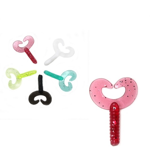 50 pièces/lot doux simple couleur double queue leurre de pêche 3.5cm/0.8g gel de silice deux queues vers les vers Wobblers nagbait Silicone appâts ► Photo 1/6