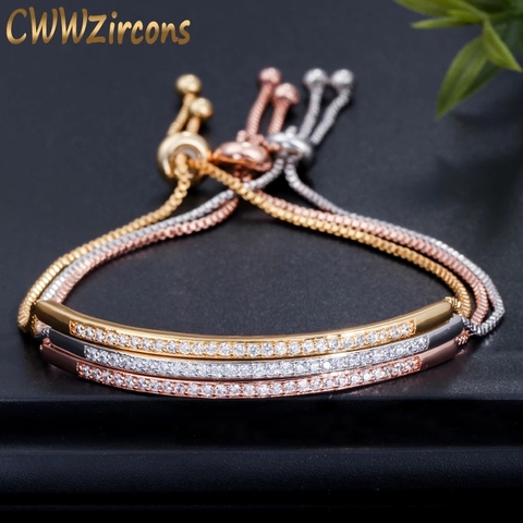 CWWZircons - bracelet ajustable pour femmes, bijou couleur rose tchèque doré brillant et captivant, avec glissière, bracelet ajustable pour femmes CB089 ► Photo 1/6