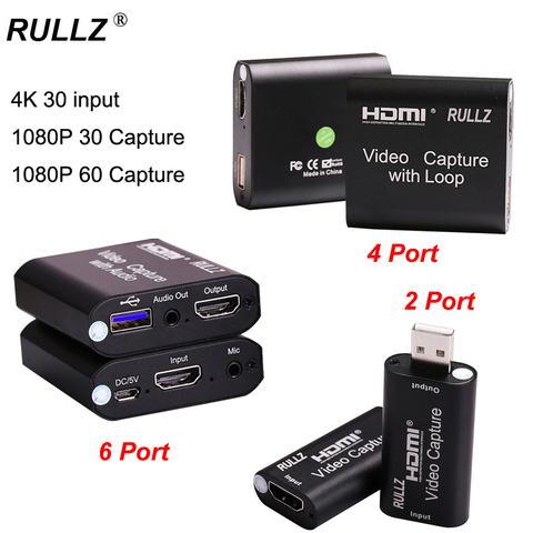 Rullz boucle sortie Audio vidéo Capture carte HDMI boîtier d'enregistrement micro en USB 2.0 4K téléphone jeu en direct Streaming pour commutateur PS4 DVD caméra ► Photo 1/6