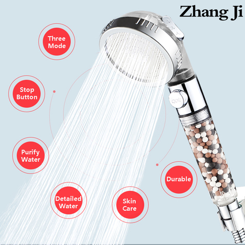 ZhangJi – pommeau de douche haute pression, 3 Modes réglables, Tourmaline, filtre remplaçable, SPA, douche, économie d'eau, bouton interrupteur ► Photo 1/5