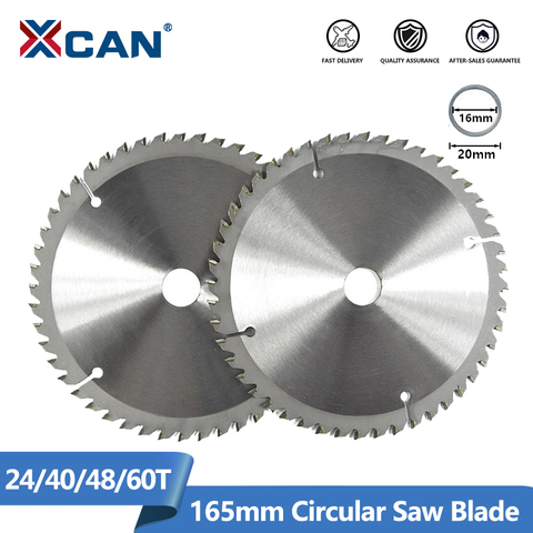 XCAN-lames de scie circulaire en carbure, pour outil électrique multifonctionnel, disques de coupe du bois, 165mm, 24/40/48/60T, TCT, 1 pièce ► Photo 1/6