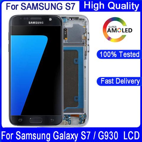 100% Original 5.1 pouces pour SAMSUNG Galaxy S7 G930 G930F G930FD SUPER AMOLED écran LCD avec cadre tactile numériseur assemblée ► Photo 1/6