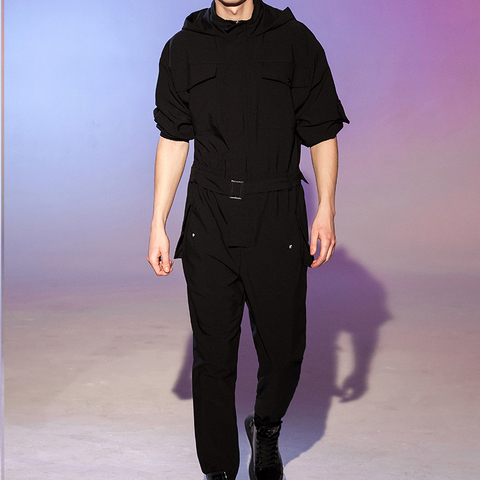 Combinaison à capuche pour hommes, nouvelle mode, barboteuse à manches longues, couleur unie, Streetwear, pantalon décontracté, Cargo, m-4xl ► Photo 1/6