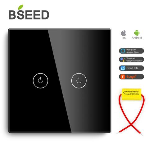 BSEED 1/2/3 Gang Wifi commutateur simple fil en direct avec adaptateur mur intelligent tactile interrupteur bleu foncé rétro-éclairage panneau de verre ► Photo 1/6