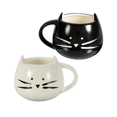 Tasse de couple légère en céramique blanc/noir, 420ml, jolie tasse de café lait de chat ► Photo 1/6