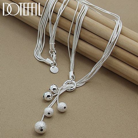 DOTEFFIL 925 en argent Sterling cinq serpent chaîne givré lisse perle boule collier pour les femmes mariage fiançailles bijoux de mode ► Photo 1/6