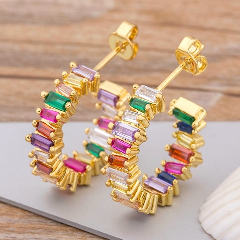 Luxe femme cristal Zircon pierre boucles d'oreilles mode cuivre CZ or arc-en-ciel bijoux romantique Boho boucles d'oreilles pour les femmes filles ► Photo 1/6