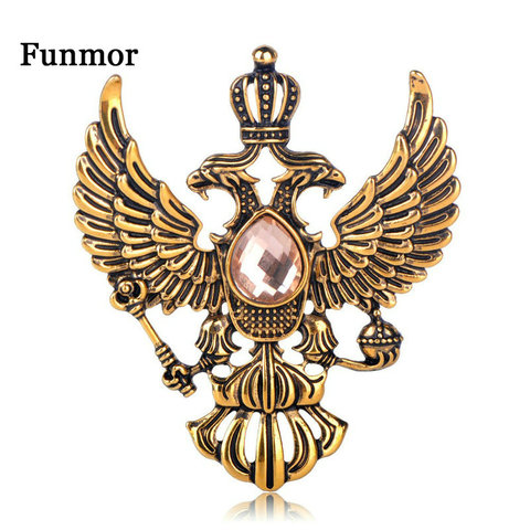 FUNMOR – broches Vintage en forme d'emblème National russe, couleur or Antique, strass, pour femmes et hommes, Souvenir, cadeaux ► Photo 1/6