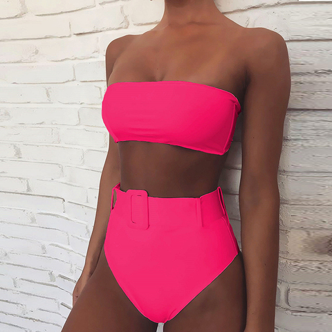 Taille haute Bikini 2022 Sexy maillot de bain noir femmes maillot de bain haut jambe Bandeau Bikinis ensemble natation pour maillot de bain femme maillots de bain ► Photo 1/6