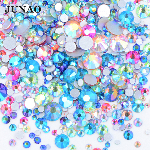 JUNAO 1400 pièces mélange taille mélange AB couleur cristal Flatback verre Strass autocollant Nail Art décoration gemmes Non correctif Strass pierres ► Photo 1/6