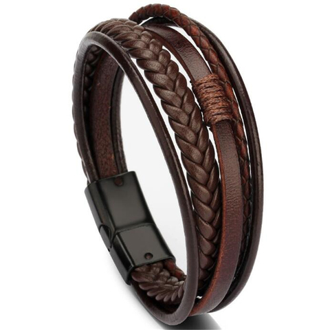 Bracelets en cuir véritable et acier inoxydable à la mode pour homme, cordes tressées multicouche, accessoire bijoux ► Photo 1/6