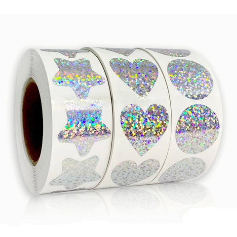 Exquis 50-500 pièces Laser blanc amour coeur étoiles rond autocollants à la main décoration vacances fête d'anniversaire étanchéité étiquette autocollant ► Photo 1/6