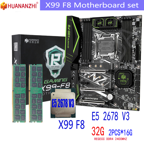 HUANANZHI X99 F8 ensemble de carte mère DDR4 LGA2011-3 Xeon E5 2678 V3 et 32GB = 16GB * 2 pièces 2400MHz ensemble de carte mère mémoire ► Photo 1/6