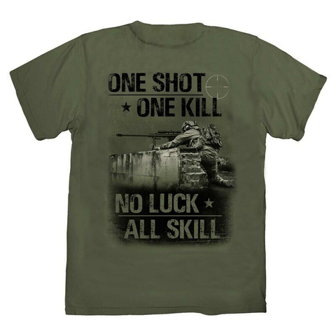 Un Shot, un Kill. T-Shirt de Sniper de soldat marin. T-shirt manches courtes col rond homme, estival et en coton ► Photo 1/1