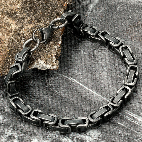 Bracelet Vintage en acier inoxydable pour hommes, chaîne cubaine noire rétro, bijoux de mode, cadeau de noël, accessoires, vente en gros ► Photo 1/6