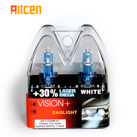 Ampoules Super blanches H7 100W 12V Vision de course, plus de 30% de luminosité, phare automatique, lampe halogène, faisceau Hi/lo, paire de performances de rallye ► Photo 1/6