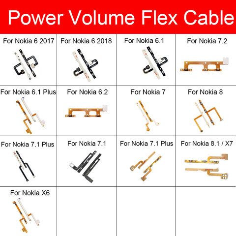 Bouton latéral de commande de Volume et d'alimentation, pour Nokia 6 6.1 6.2 7 7.1 7.2 8 8.1 X7 X6 Plus 2017 2022 marche/arrêt, pièces de câbles flexibles ► Photo 1/6