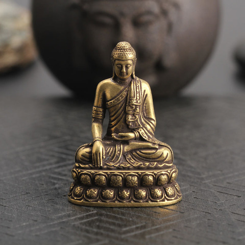 Statue de bouddha Sakyamuni en laiton rétro, Mini Sculpture de bouddha avec poche, décoration pour la maison et le bureau ► Photo 1/6