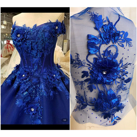 Grande fleur bleue broderie coudre sur patchs appliques vêtements Patch robe de mariée dentelle tissus accessoires matériel de décoration ► Photo 1/6