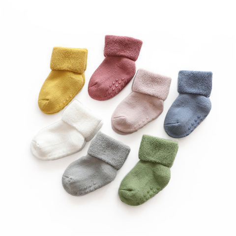 Chaussettes antidérapantes en éponge pour nouveau-né, chaussettes pour bébé, chaudes et épaisses, solides, pour filles et garçons, accessoires pour vêtements de nourrissons ► Photo 1/6