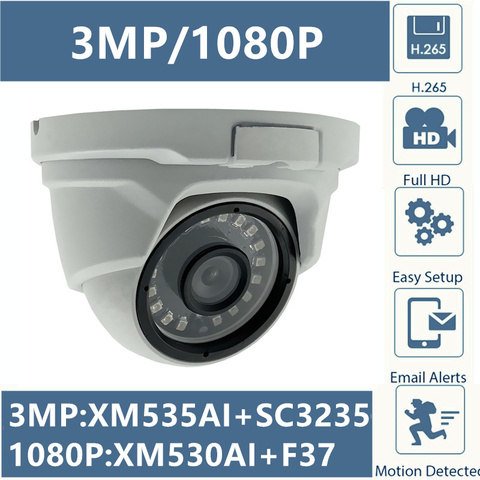 Caméra dôme de plafond en métal, 2/3mp, H.265, XM535AI + SC3235, 2304x1296, XM530 + F37, 1920x1080, ONVIF, CMS, XMYE, vision nocturne, P2P, RTSP ► Photo 1/6
