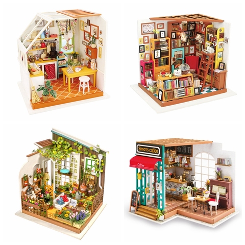 Robotime bricolage maison avec meubles salle d'étude Simons café enfants adulte maison de poupée Miniature maison de poupée Kits en bois jouet ► Photo 1/5