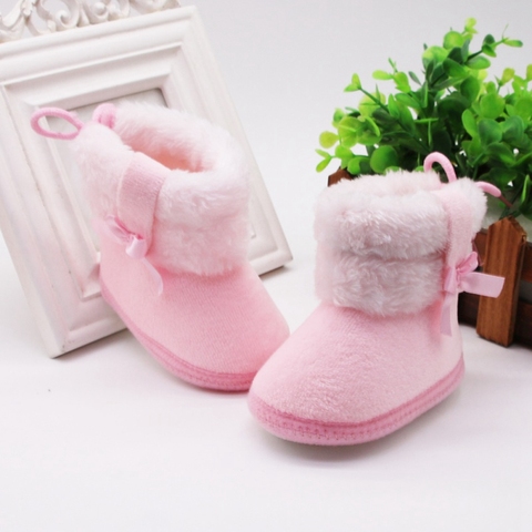 Hiver nouveau enfant en bas âge infantile nouveau-né bébé garçon fille hiver fourrure neige bottes avec nœud papillon chaussures chaudes mi-tube chaussons petits enfants chaussures ► Photo 1/5