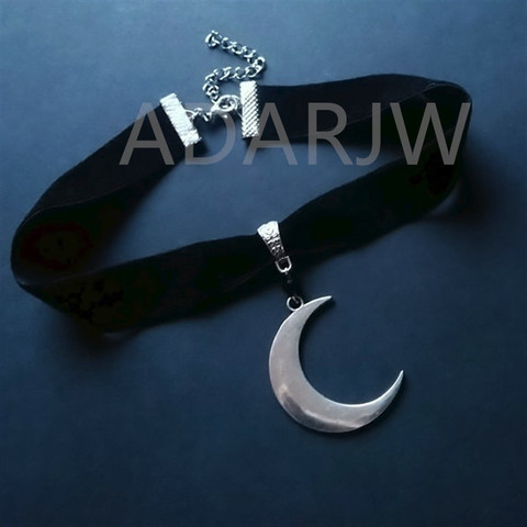 Croissant de lune tour de cou épais noir velours avec bijoux grand argent couleur charme gothique witchy tour de cou cadeau mode 2022 nouveau pendentif ► Photo 1/3