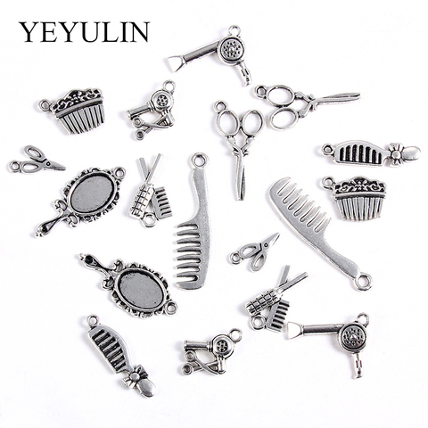 20 pcs/lot Vintage métal breloques rétro miroir sèche-cheveux ciseaux peigne pendentif pour la fabrication de bijoux bricolage fait main bijoux accessoires ► Photo 1/6