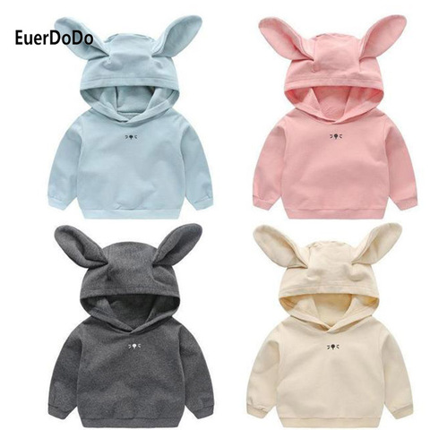 Sweat-shirt pour bébés, vêtements d'extérieur pour bébés filles et garçons, avec oreilles de lapin, rose, sweat à capuche enfants ► Photo 1/6