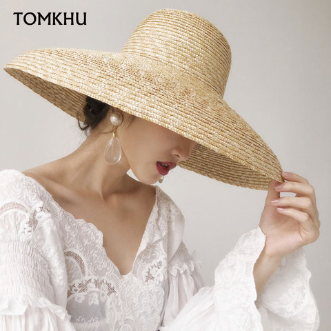 Élégant Vintage français Hepburn couleur primaire chapeau de paille femmes soleil bord de mer plage chapeau femme été grand chapeau de soleil à la main qualité ► Photo 1/6