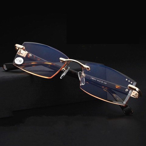 Qwool – lunettes de lecture Anti-lumière bleue, haute qualité, coupe diamant sans bords, cadre métallique sans bords, carré, presbyte, Tr90 ► Photo 1/6