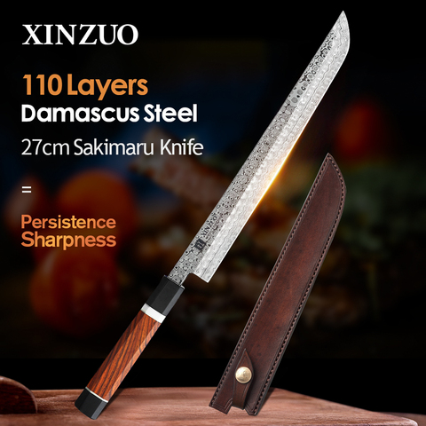 XINZUO couteau Sakimaru 10.5 ''110 couches en acier damas, Sushi Sashimi saumon pour fileter le poisson, couteau de Chef de cuisine, manche octogonale ► Photo 1/6