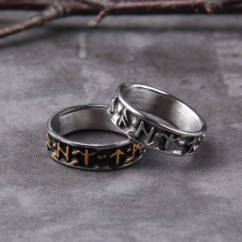 Bague en acier inoxydable viking rune cool, ne se décolore jamais, bijoux amulette à la mode, populaire en europe du nord, cadeau avec boîte en bois ► Photo 1/6