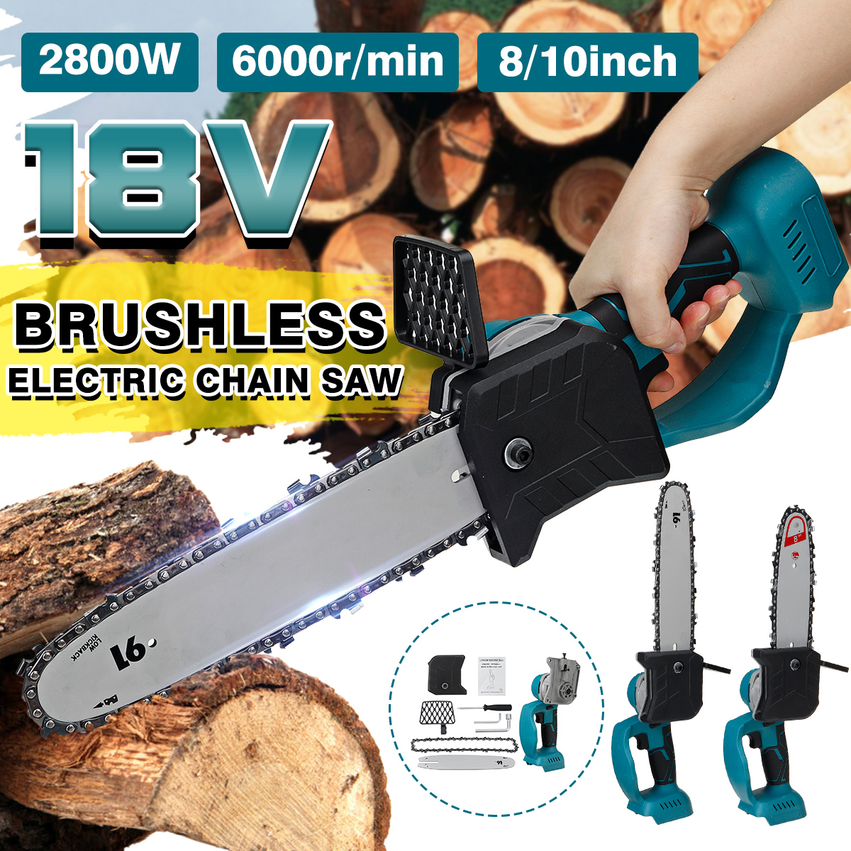 2800W 10 pouces 8 pouces scie électrique tronçonneuse Rechargeable moteur Brushless coupe-bois outil de jardin pour Makita 18V batterie ► Photo 1/1