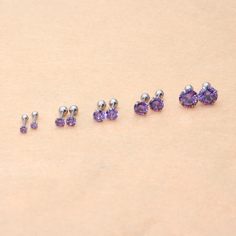 Boucles d'oreilles en Zircon violet à vis, l'aiguille est en acier inoxydable 316L de 1.2x6mm, sans allergie, ne se décolore jamais ► Photo 1/6