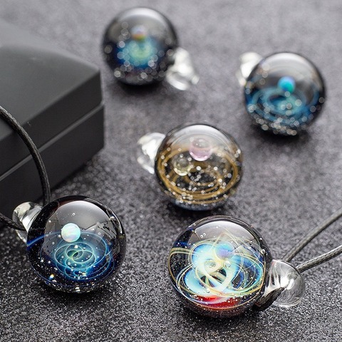 Univers nébuleuse à la main en verre planètes pendentif collier galaxie corde chaîne système solaire conception collier pour les femmes cadeau de noël ► Photo 1/6