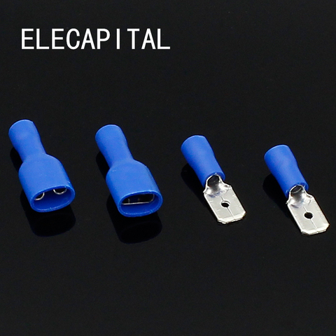 Connecteur de Terminal électrique à sertir, isolé femelle/mâle, bleu, 6.3mm ► Photo 1/4
