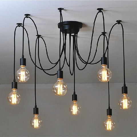 Plafonnier led en forme d'araignée noire, luminaire décoratif de plafond, forme d'ampoule Edison, design industriel Vintage, idéal pour un Loft, un Restaurant, un café, un Bar ou un Bar, E27 ► Photo 1/4