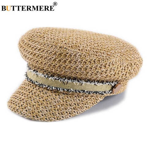 Casquette de journal en paille butterboy pour femme, chapeau garçon kaki, Style britannique, rétro, marque de styliste, printemps et été ► Photo 1/6